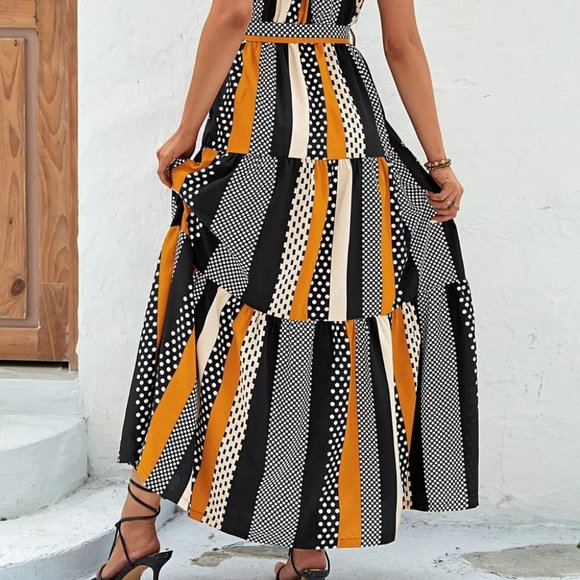 Boho Vacay Womens multicolor striped & Polka Dot Print maxi Dress - Picture 2 of 5